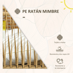 Conjunto Jardín Exterior de Ratán, Muebles Jardín Exterior para 4 Piezas, Muebles Terraza con 1 Sofá de 2 Plazas, 2 Sillones, Cojines y 1 Mesa de Tablero de Vidrio, para Patio, Crema y Marrón