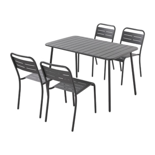 Ensemble table et chaises gris foncé 4/6 places  - EVORA