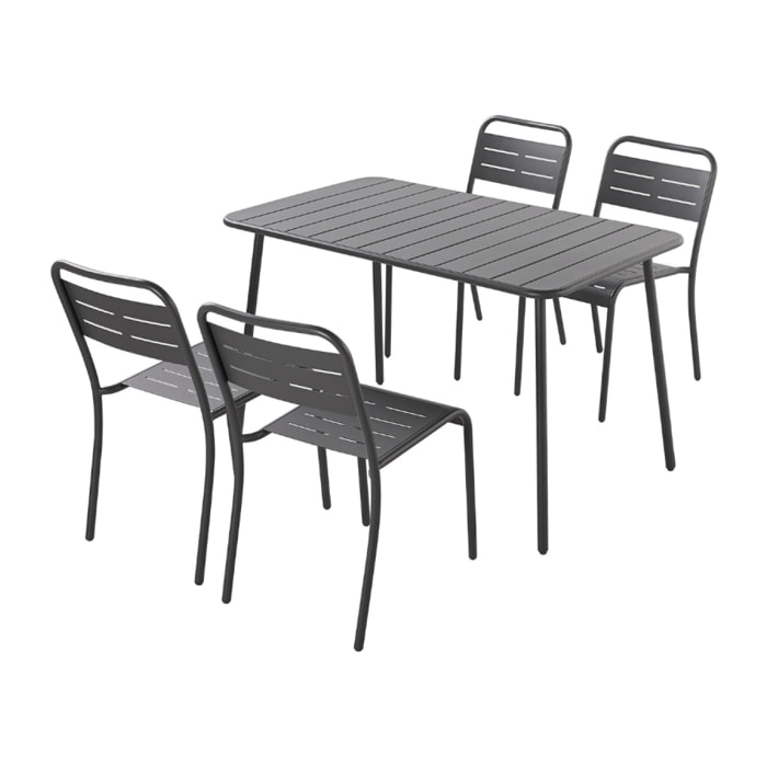 Ensemble table et chaises gris foncé 4/6 places  - EVORA