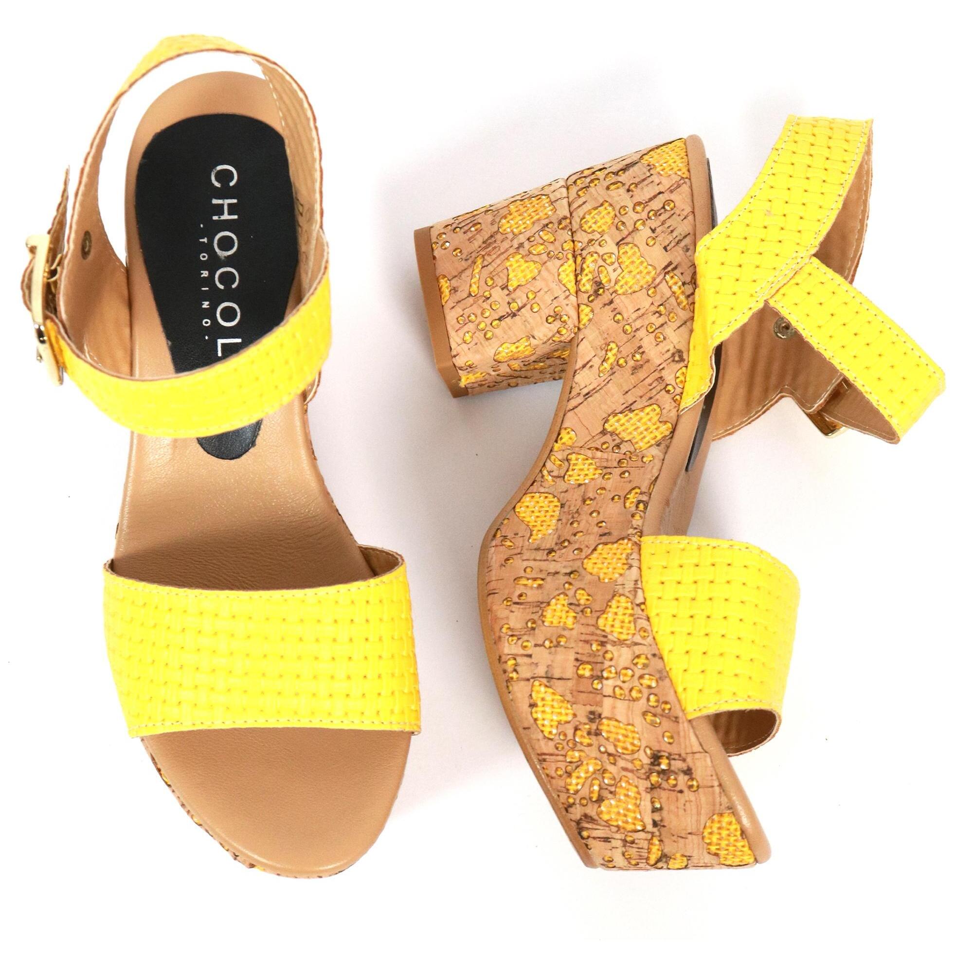 SANDALO PLATFORM FASCIA CHOCOLA' GIALLO