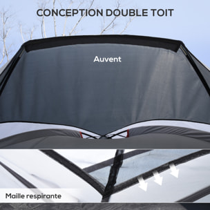 Tente de camping 2-3 personnes - fenêtres à mailles double couche - sac de transport - dim. 355L x 190l x 170H cm - polyester gris