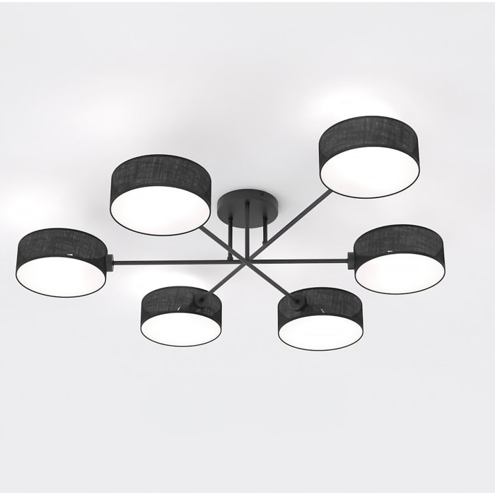 Lampada a sospensione Maga 6 bracci in acciaio nero opaco