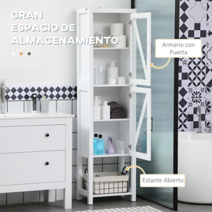 Columna Auxiliar de Baño Armario Alto de Baño Estantería para Baño con 2 Puertas de Vidrio Estantes Ajustables y Estante de Almacenamiento 45x30x170 cm Blanco