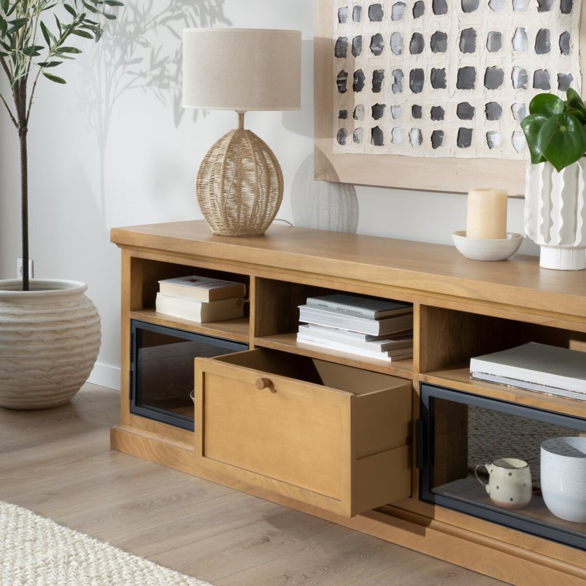 Meuble tv Parma -bois massif de manguier et métal-couleur provence naturelle 157 x 59 x 40 cm