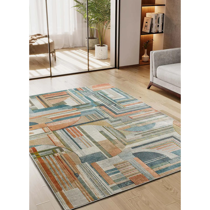 BLEIK Alfombra abstracta de viscosa multicolor, varias medidas disponibles.