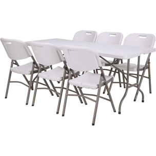 Mesa plegable multifuncional 180x75x74 cm, y set de 4 sillas plegables 51x45x85,5cm, ideal para exteriores