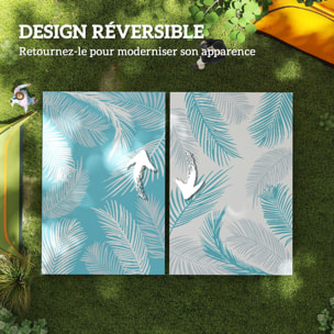 Tapis d'extérieur réversible 274x182 cm motif végétal bleu clair blanc