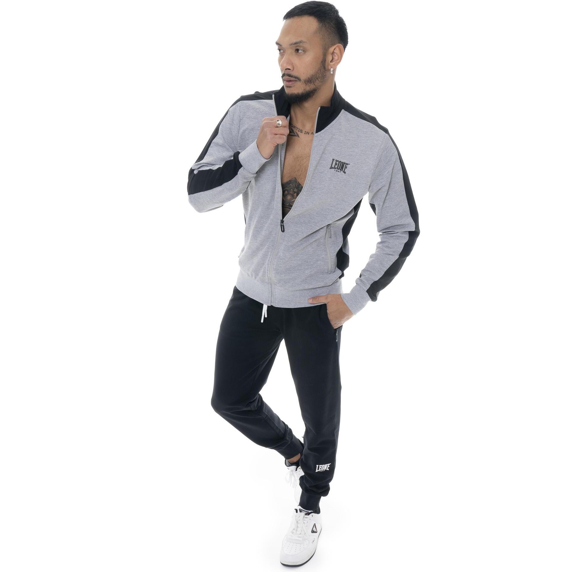 Tuta da uomo in cotone non garzato con colletto e zip Leone Basic