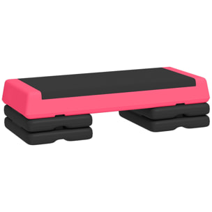Step de Aeróbic, Step para Fitness Antideslizante, Altura Regulable 3 Niveles de 10,5/15,5/20,5 cm, Carga 250 kg, para Ejercicio en Casa, Gimnasio, 77x36x20,5 cm, Rosa y Negro
