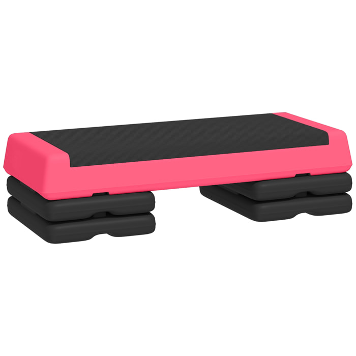 Step de Aeróbic, Step para Fitness Antideslizante, Altura Regulable 3 Niveles de 10,5/15,5/20,5 cm, Carga 250 kg, para Ejercicio en Casa, Gimnasio, 77x36x20,5 cm, Rosa y Negro