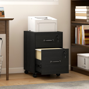 Caisson bureau verrouillable mobile 2 tiroirs coulissants trieur dossiers effet bois noir