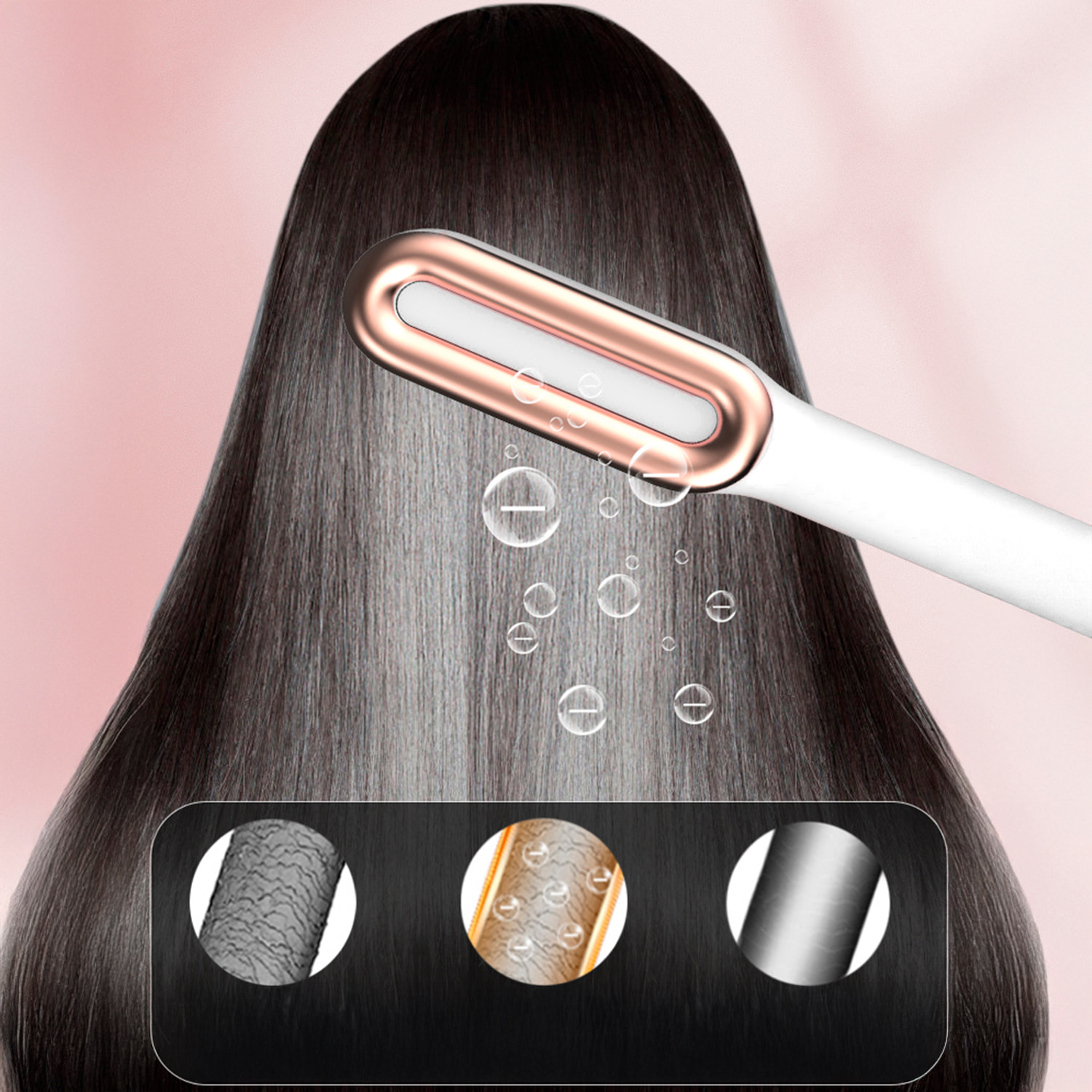 Spazzola lisciatrice per capelli da 50W. 9 livelli di calore da 120°C a 210°C.