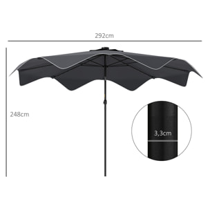 Sombrilla de Jardín Ø292x248 cm Parasol de Terraza Manual con 32 Luces LED Solares 8 Varillas Impermeable y Rejillas de Ventilación para Patio Balcón Gris Oscuro