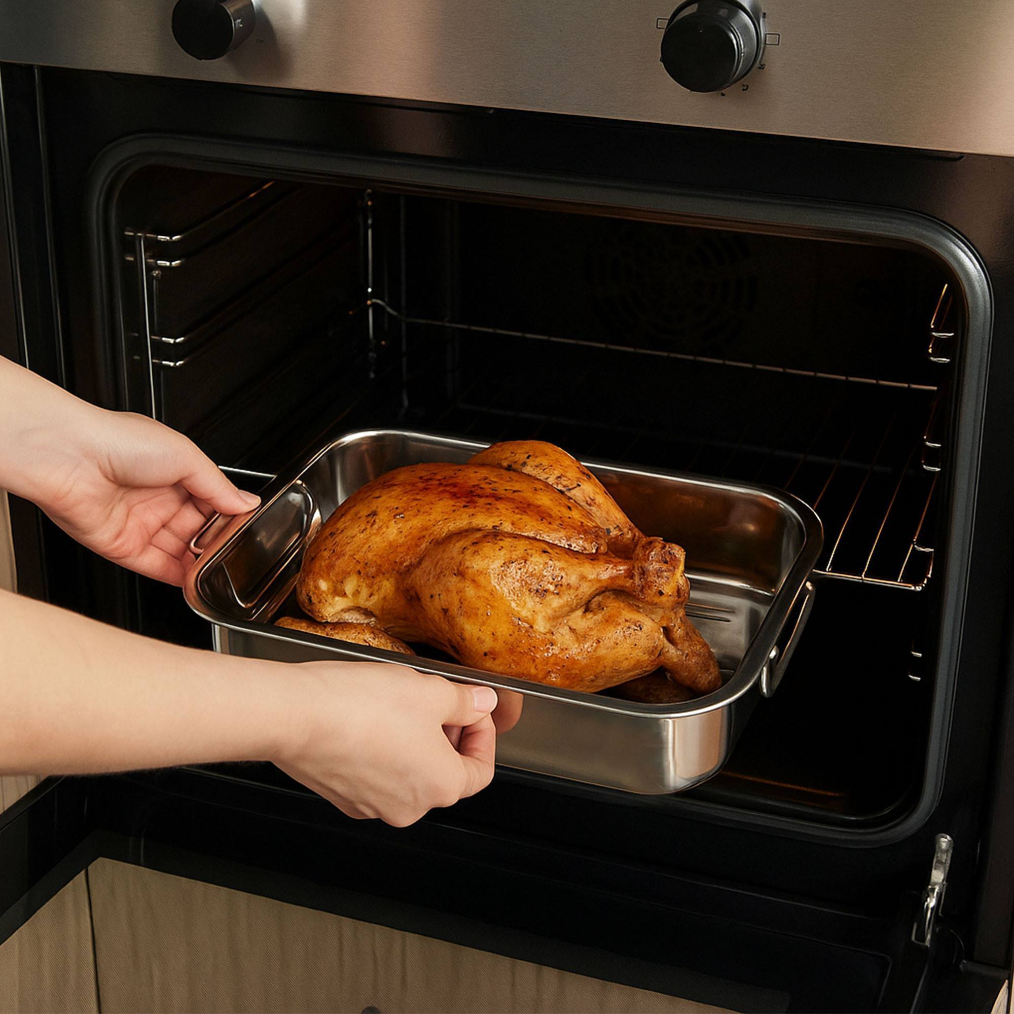 juego de 3 bandejas para hornear en acero inoxidable con asas