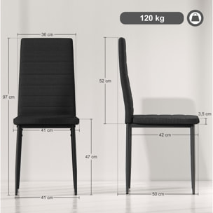 Pack de 6 Sillas de Comedor Modernas, Sillas de Cocina Tapizadas en Lino Sintético con Respaldo Alto y Patas de Metal, para Salón, Negro