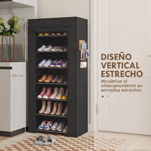 HOMCOM Zapatero de 7 Niveles, Zapatero Estrecho de Acero con Funda de Tela no Tejida, 2 Bolsillos Laterales, Estantería para 14-21 Pares de Zapatos, para Recibidor, Entrada, Pasillo, Negro