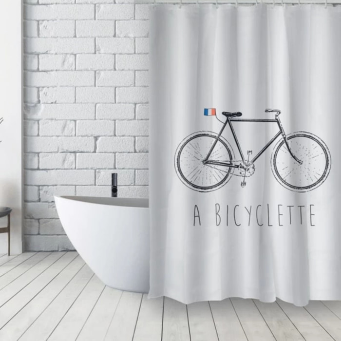 Rideau de douche Français Polyester 180x200cm BICYCLETTE Bleu & Blanc MSV