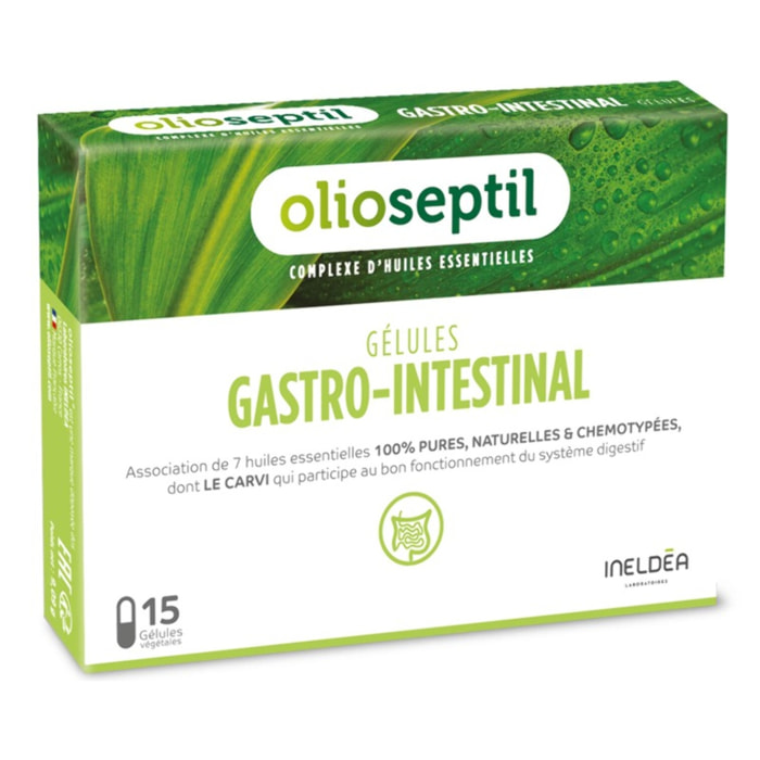 OLIOSEPTIL - Gastro-Intestinal - Participe au Bon Fonctionnement du Système Digestif - Complexe de 7 Huiles Essentielles Pures et Chémotypées en Gélules Végétales L-Vcaps - 15 Gélules