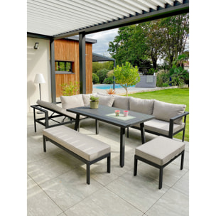 ANTALYA - Ensemble repas de jardin 9 places en aluminium gris anthracite