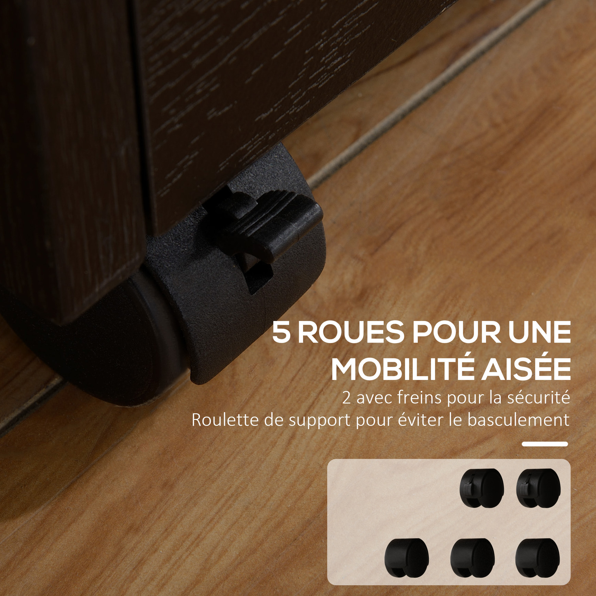 Caisson de bureau rangement bureau sur roulettes 3 tiroirs 1 verrouillable 1 trieur dossiers effet bois noir