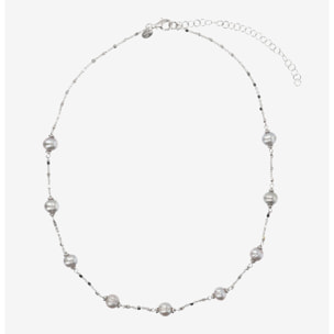 PERLAVIVA - Collana Catena a Cubetti in Argento 925 con Perle d'Acqua Dolce Grigie Ø 6/8 mm