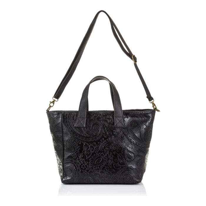 Cassandra borsa tote donna in vera pelle scamosciata con incisioni Arabesque