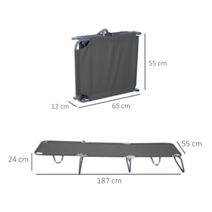 Tumbona Plegable Tumbona Jardín Exterior con Respaldo Ajustable en 5 Posiciones y Estructura Metálica Carga 120 kg para Terraza Piscina Playa 187x55x24 cm Gris