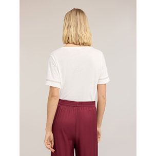 Motivi - T-shirt in misto lino con profili color oro - Bianco