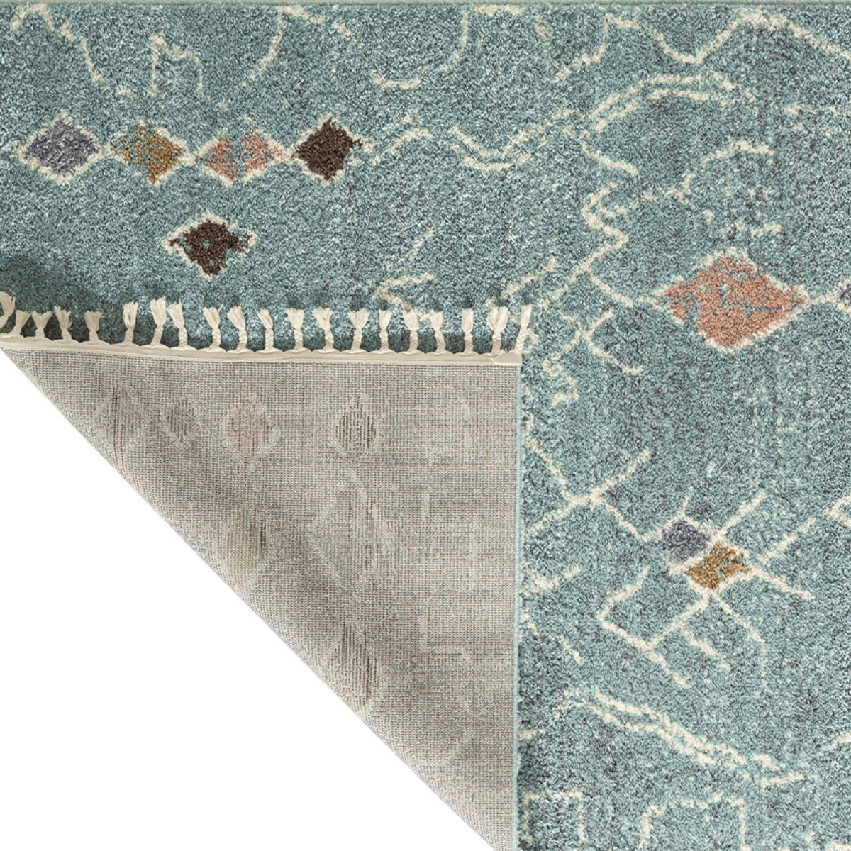 Delya - tapis salon berbère à poils longs en laine artificielle, turquoise