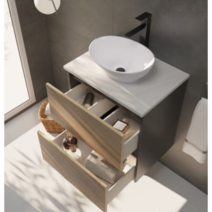 YINU SALLE DE BAIN | 60 CM NOIR - SOLOMON | DEUX TIROIRS | AVEC LAVABO SUR PLAN | N'INCLUT PAS LE MIROIR | ALDAY