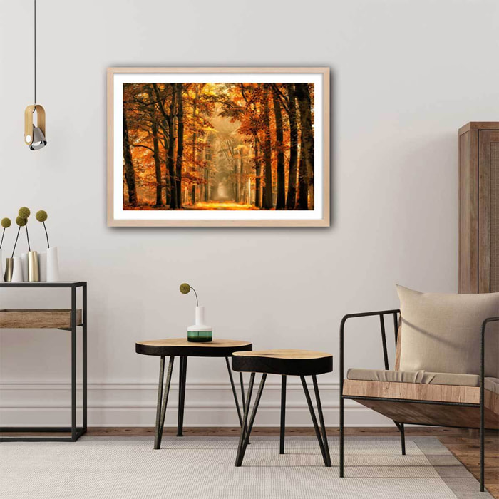 Affiche paysage magie de l' automne Affiche + cadre en bois - Chêne