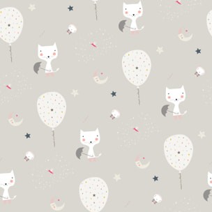 Haciendo el Indio - Juego de Sábanas Estampadas - Infantil - Incluye 1 Funda de Almohada - 100% Algodón - Globos Y Gatos