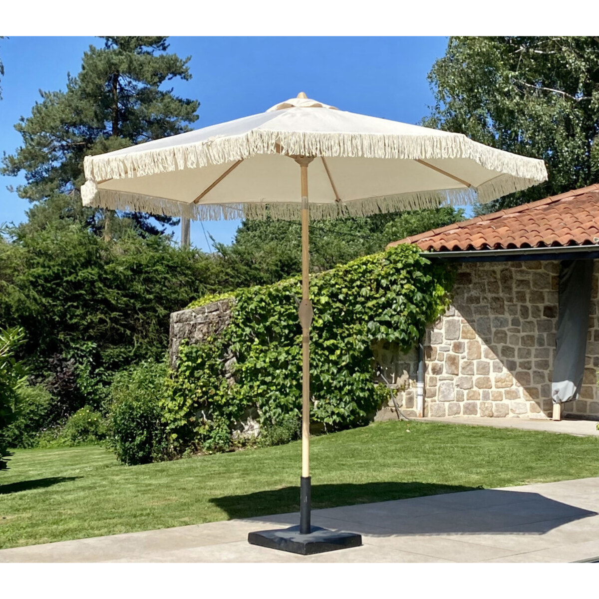 Parasol droit avec frange Ø2,7m - crème - SUNSET