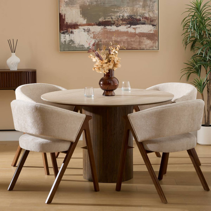 Table à manger Auren ronde D.120cm 4 places beige