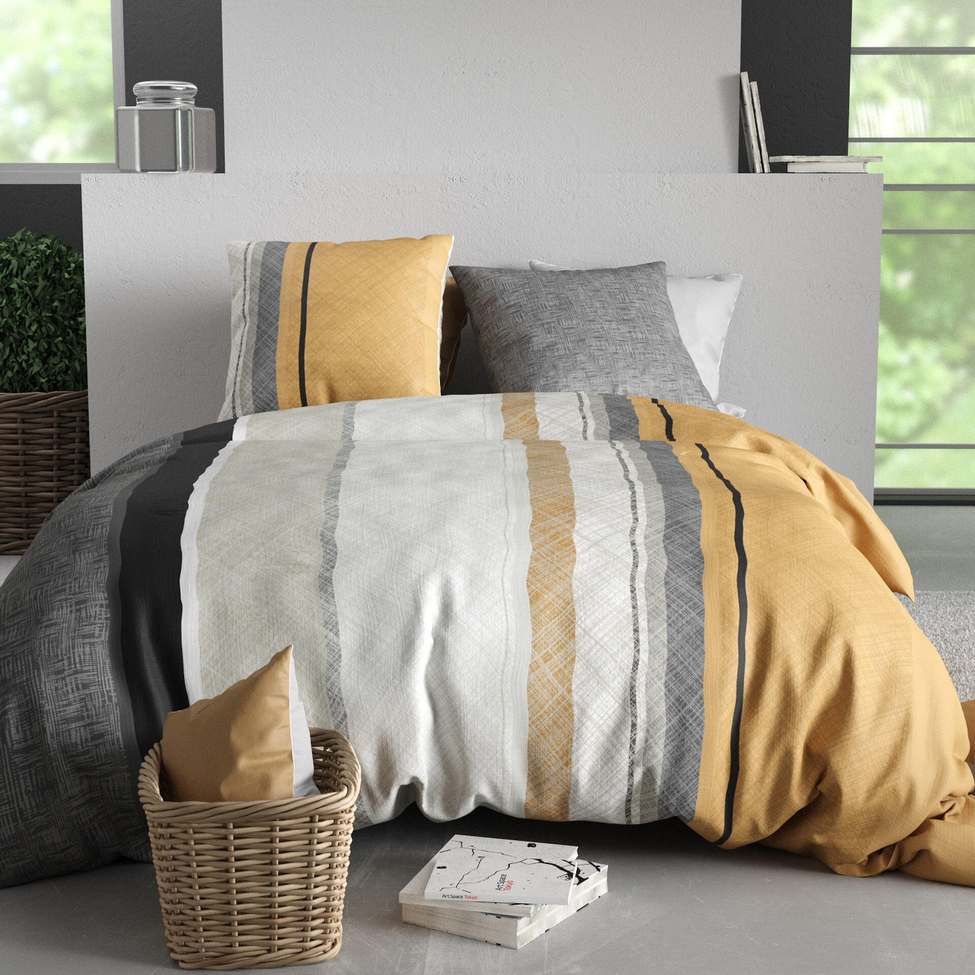 Parure housse de couette imprimée 240x260cm + 2 Taies 100% coton 57fils OGIS