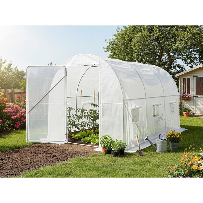 Serre tunelle de jardin avec porte 3 x 2 m "Mimosa" - 6 m² - 180g - Blanc