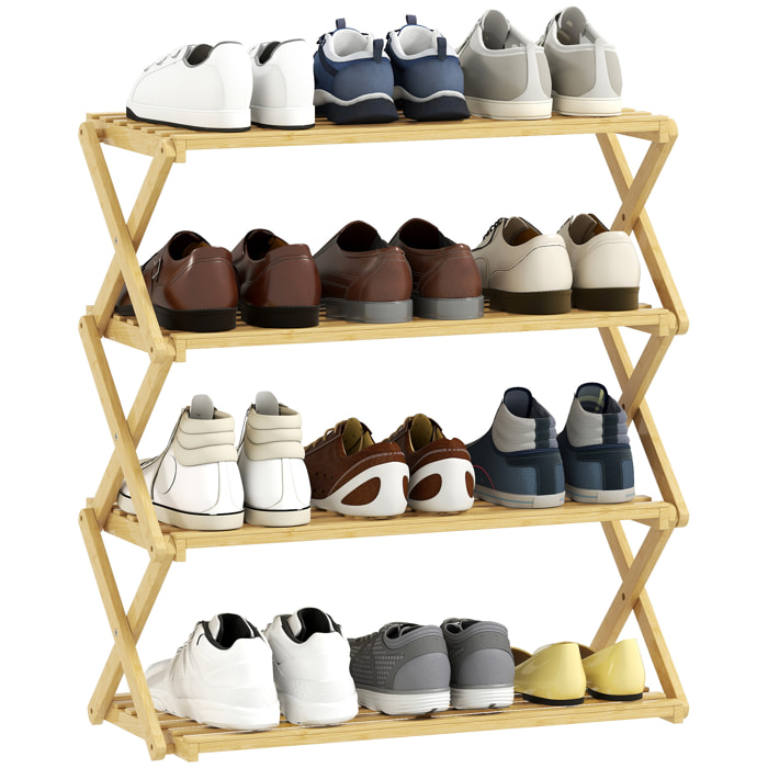 Zapatero Estrecho de Bambú, Zapatero Vertical Plegable de 4 Niveles, Sin Instalación, Estantería para Zapatos para Entrada, Pasillo, Dormitorio, Natural