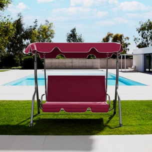 Dondolo 3 Posti Algarve Con Tettuccio Parasole Regolabile Cuscini Imbottiti Struttura Robusta In Acciaio Da Giardino 170 x 110 x 153 cm Bordeaux