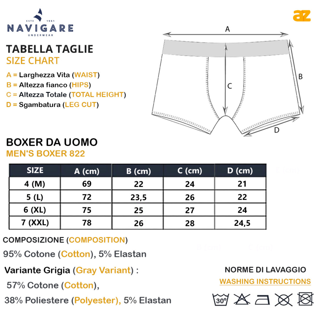 Boxer Uomo Navigare, Art.822 Assortito (2 Neri + 1 Blu + 1 Grigio) XL