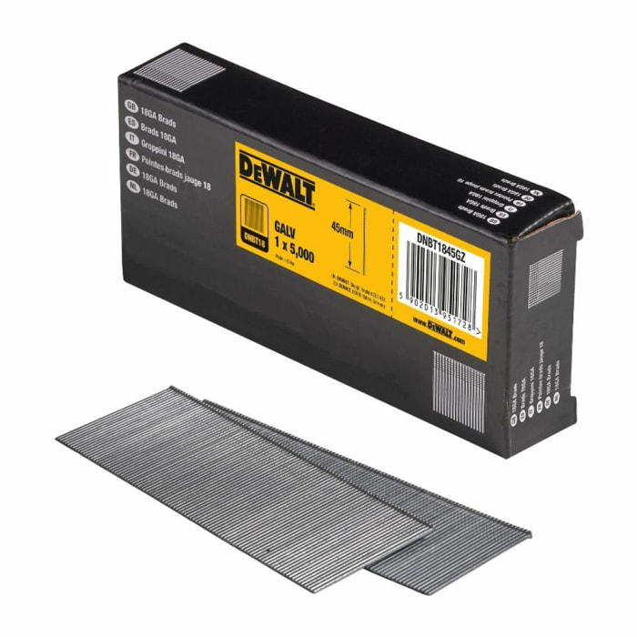 Pointes 18GA 1.02 x 45 mm DEWALT - 5000 pièces - DNBT1845GZ