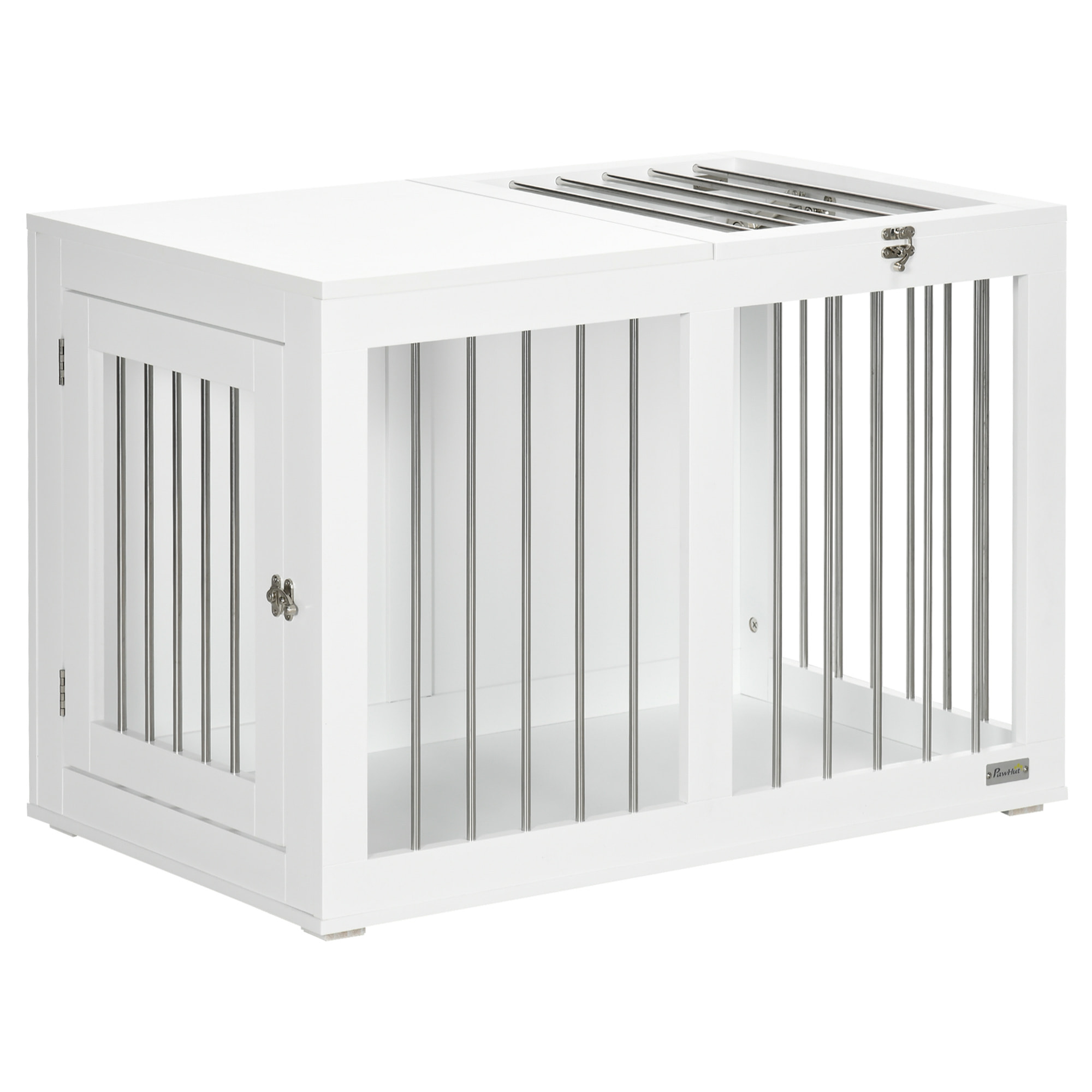Jaula para Perros Medianos 2 en 1 Mesa Auxiliar Estilo Moderno con 2 Puertas con Pestillo y Estructura de Acero Inoxidable Casa para Perros 80x50x56,5 cm Blanco