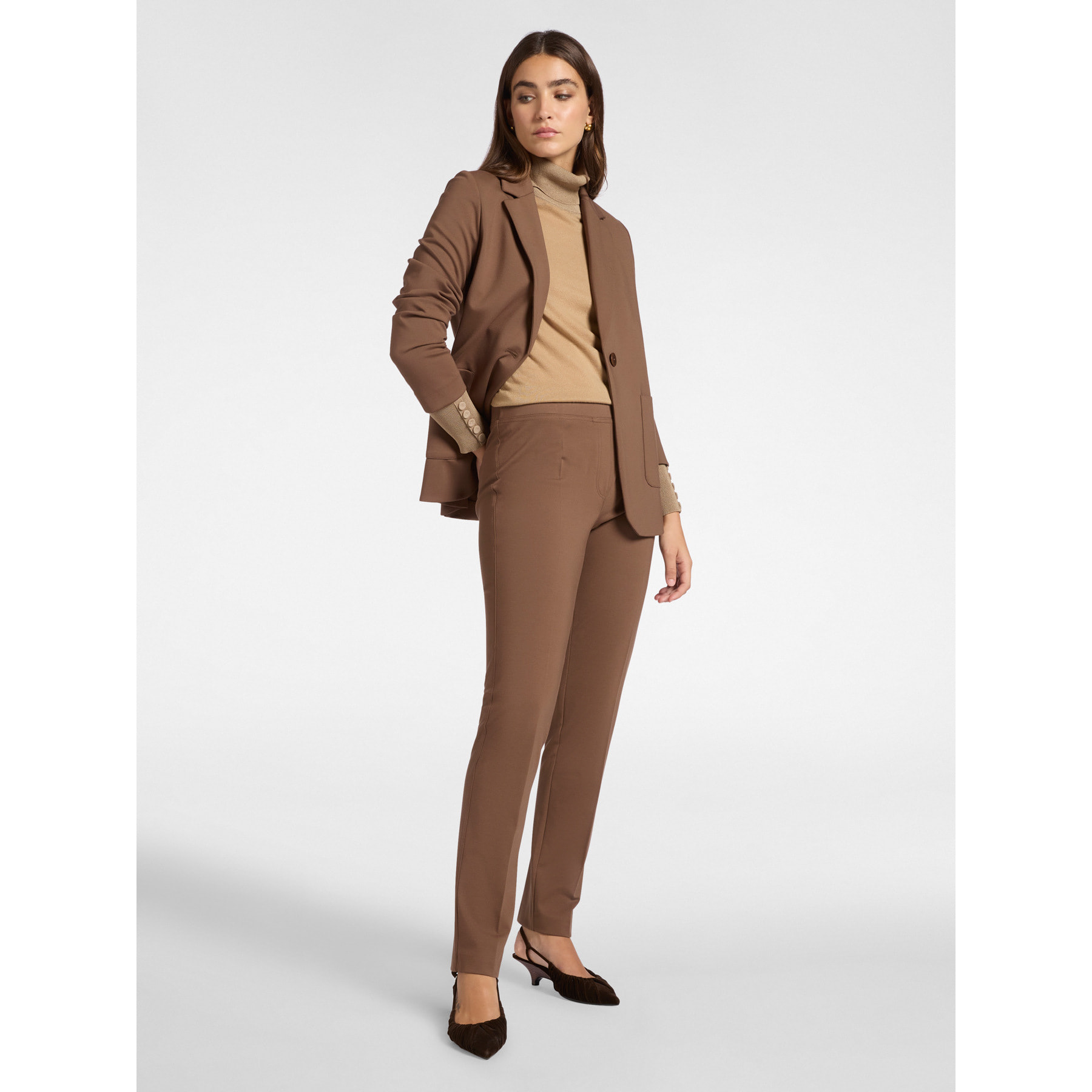 Elena Mirò - Pantalones de tiro alto en punto milanés - Marrón