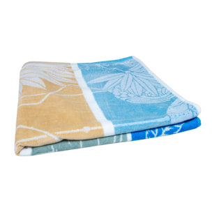 Telo Mare Spugna Jacquard Spiaggia Disegno Flamingo Family