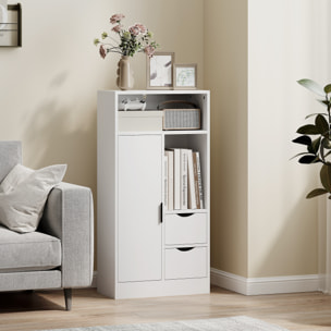 Mueble de Baño Estrecho Armario de Baño con 2 Cajones Compartimento Abierto y Estantes Ajustables para Espacio Pequeño Cocina Salón 50x25x100 cm Blanco