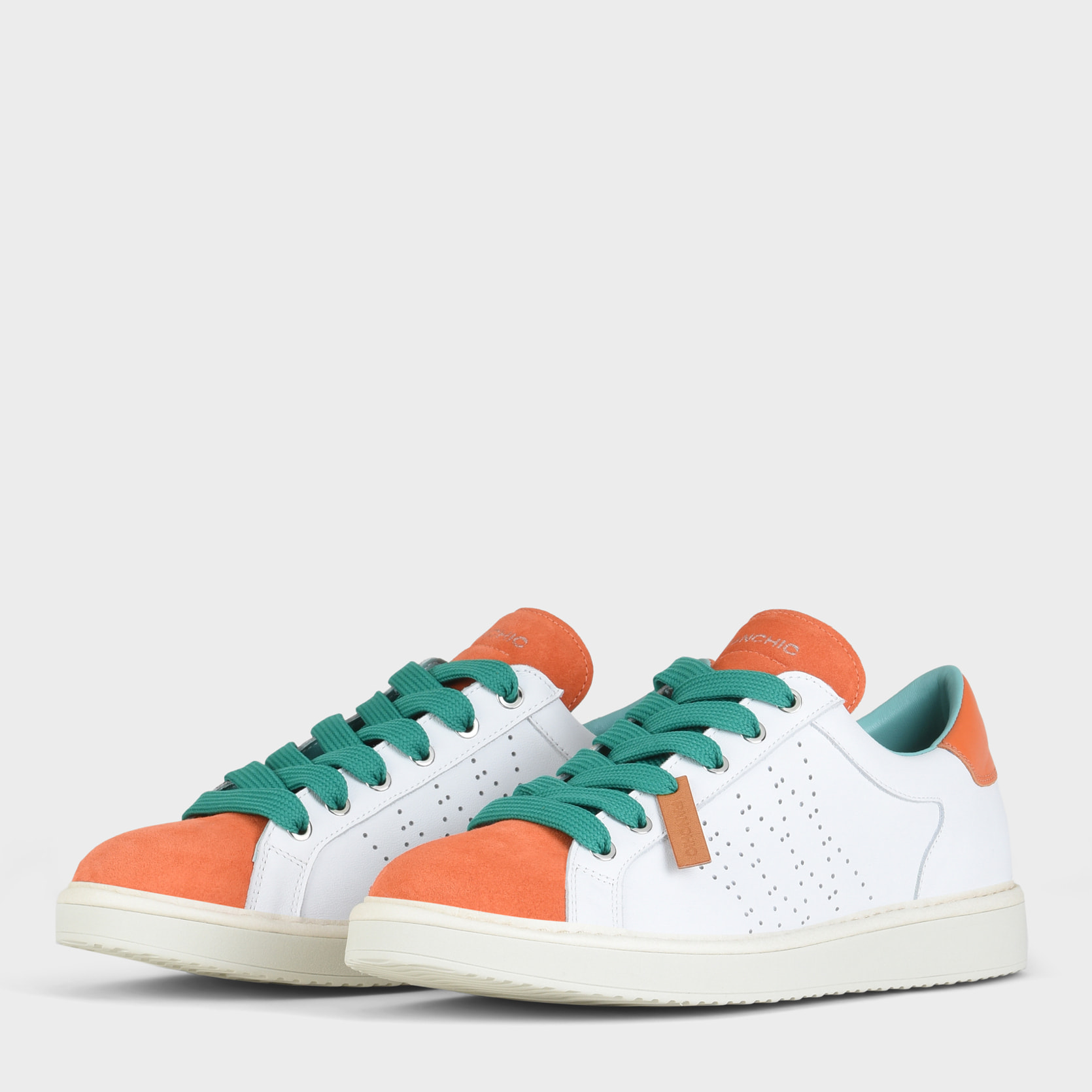 ZAPATO CON CORDONES HOMBRE P01 DE PIEL Y ANTE BLANCO NARANJA VERDE PEPPER