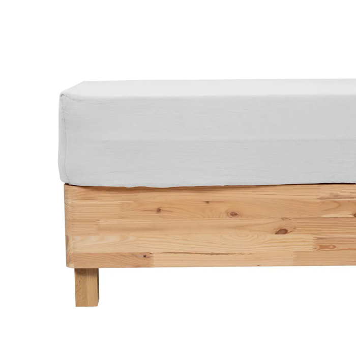 Drap housse "Flora" gaze de coton blanc 160x200cm