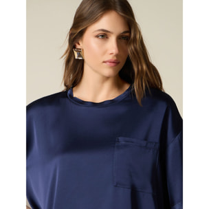 Oltre - Blusa boxy in raso di viscosa - Blu
