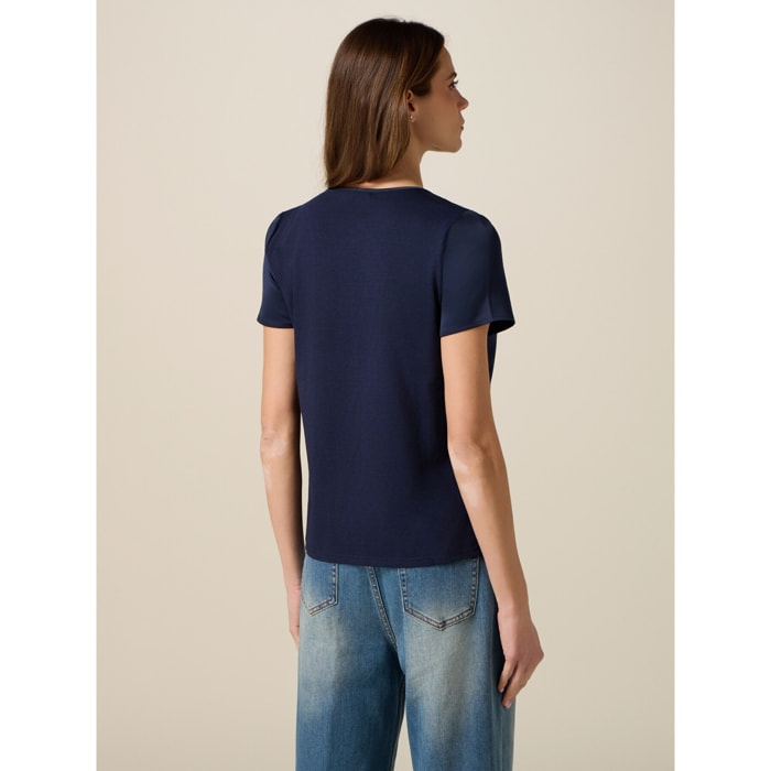 Oltre - T-shirt bimaterica - Blu