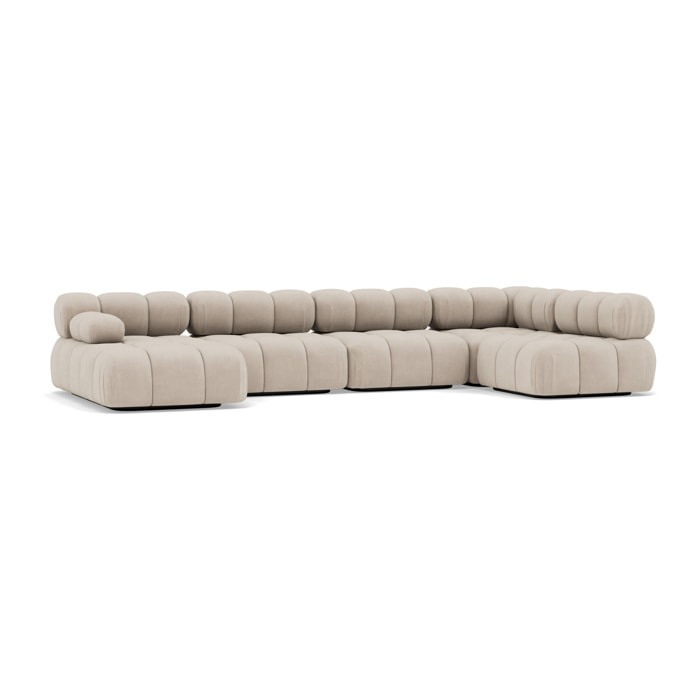 Ruby - canapé panoramique modulable d'angle droit 7 places en velours texturé - Beige