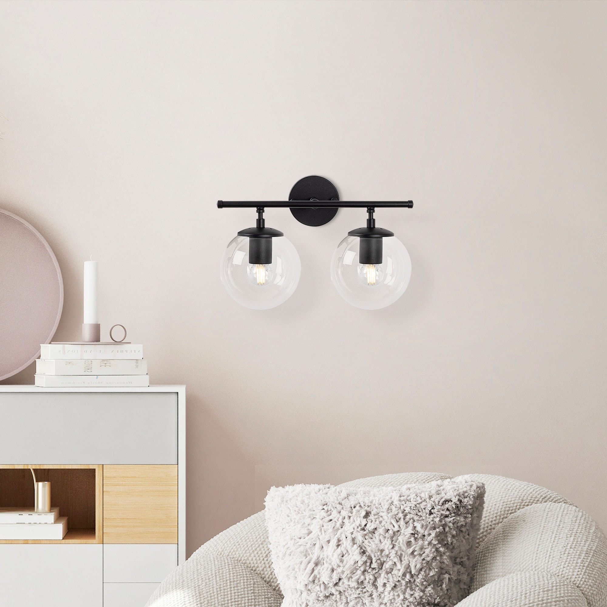 Aplique de pared pantalla transparente, metal , negro, 36x24x16, casquillo 2 x E14 Max 40 W